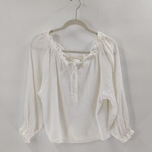 Listicle Blouse Size Small Oversized White Gauze Material Long Sleeve Tie Front